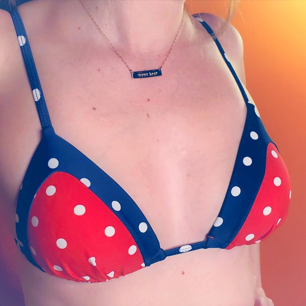 Red and Navy Polka Dot Bikini Top